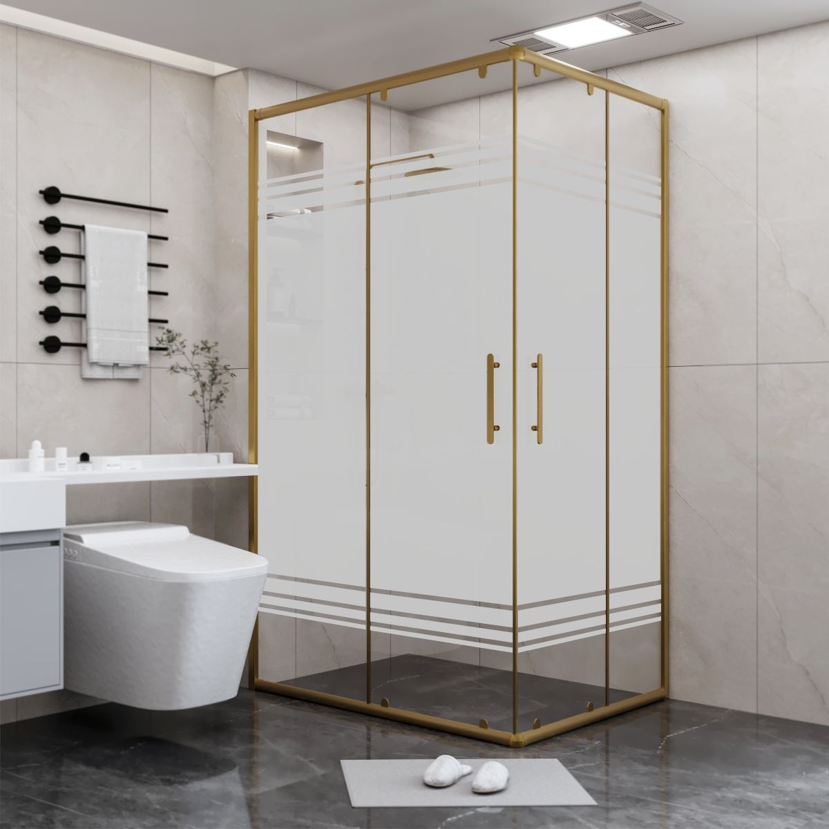 PANEWA 6 MM SÜPERLÜKS PNW28 KUMLAMA DESENLİ KÖŞE GİRİŞLİ DUŞAKABİN H:190 100x100 - Gold