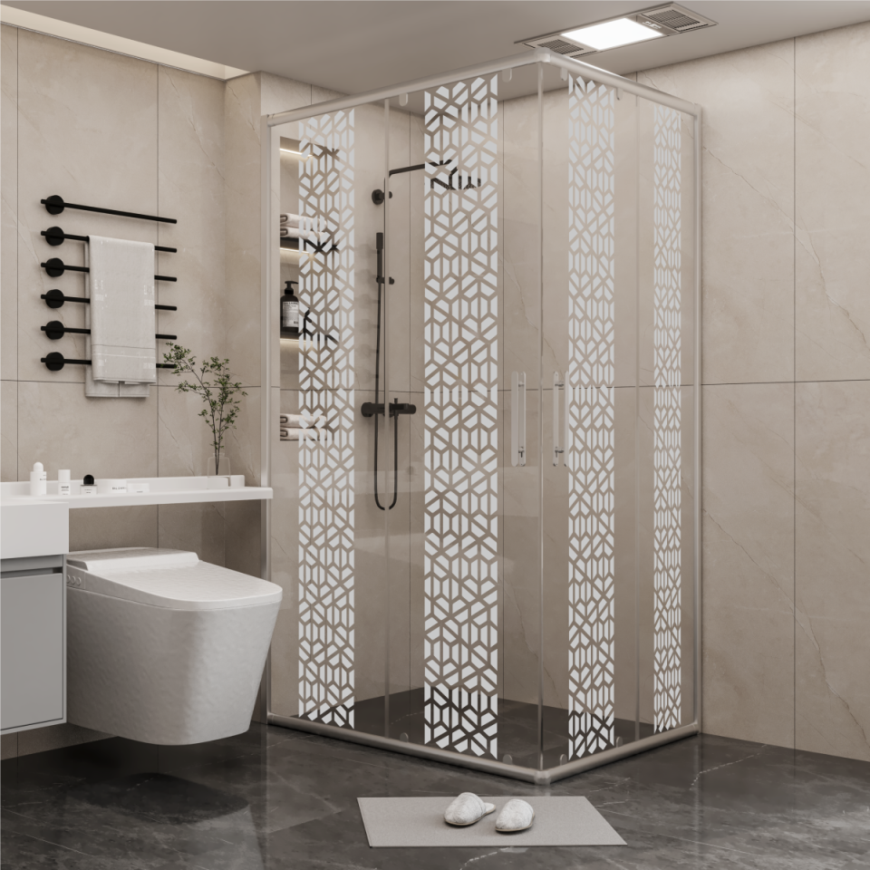 PANEWA 6 MM SÜPERLÜKS PNW125 KUMLAMA DESENLİ KÖŞE GİRİŞLİ DUŞAKABİN H:180 90x90 - Parlak