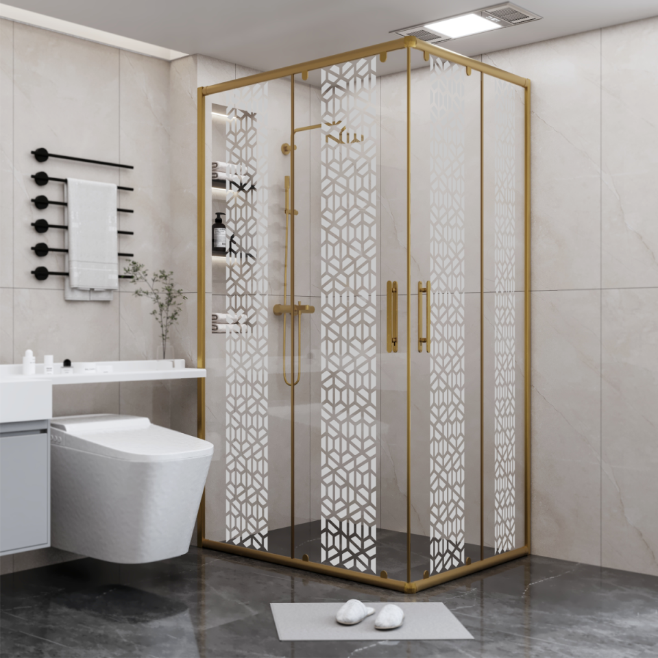 PANEWA 6 MM SÜPERLÜKS PNW125 KUMLAMA DESENLİ KÖŞE GİRİŞLİ DUŞAKABİN H:180 100x100 - Gold