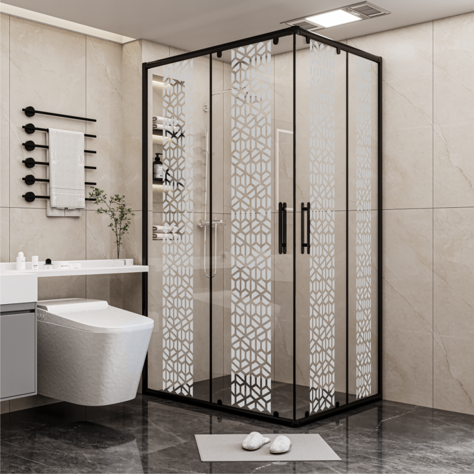 PANEWA 6 MM SÜPERLÜKS PNW125 KUMLAMA DESENLİ KÖŞE GİRİŞLİ DUŞAKABİN H:180 120x120 - Siyah