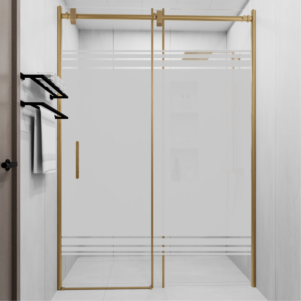 PANEWA 6 MM BORU SİSTEM NOVA PNW28 KUMLAMA DESENLİ 1 SABİT 1 ÇALIŞIR  DUŞAKABİN H:190 120-129 ARASI - Gold