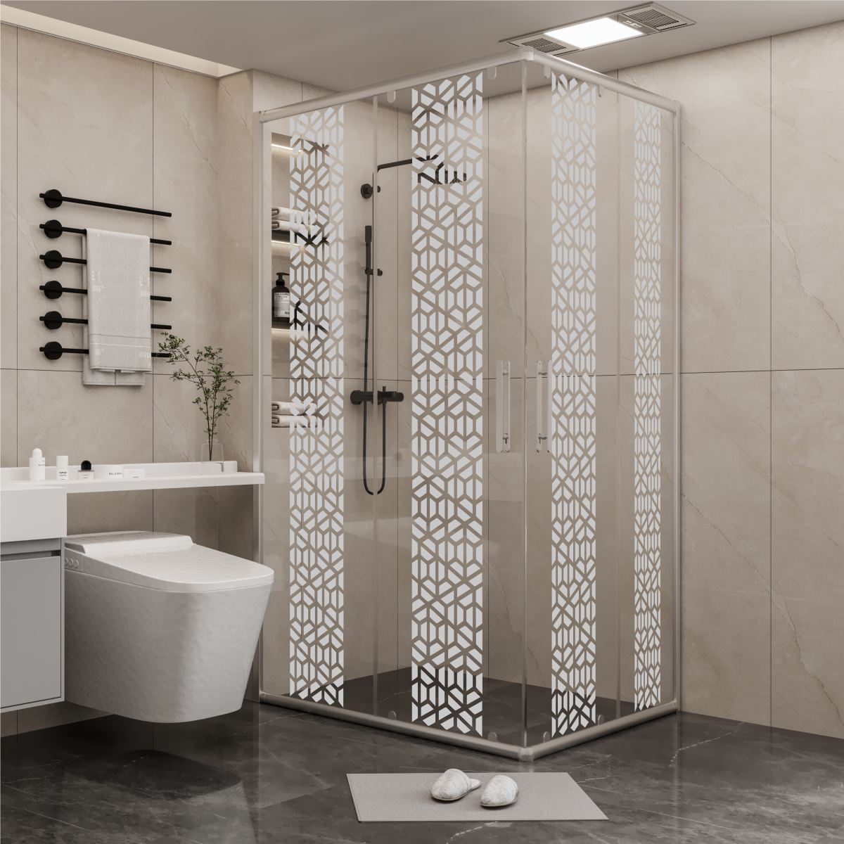 PANEWA 6 MM SÜPERLÜKS PNW125 KUMLAMA DESENLİ KÖŞE GİRİŞLİ DUŞAKABİN H:190 110x110 - Parlak