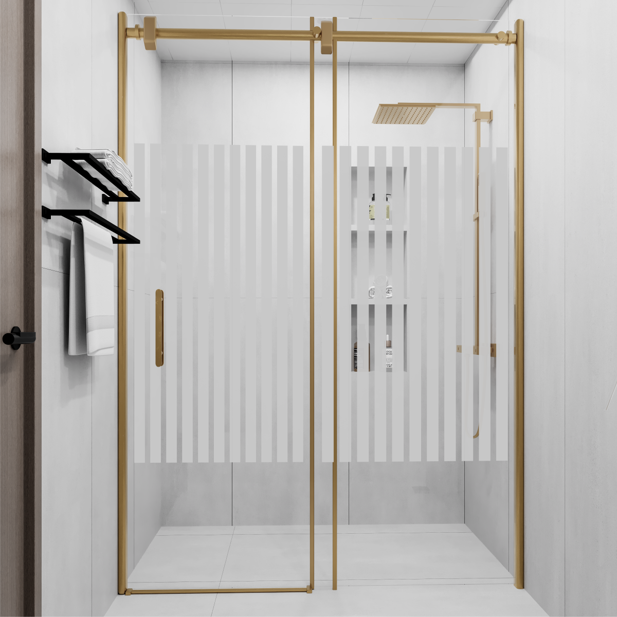 PANEWA 6 MM BORU SİSTEM NOVA PNW81 KUMLAMA DESENLİ 1 SABİT 1 ÇALIŞIR  DUŞAKABİN H:190 120-129 ARASI - Gold
