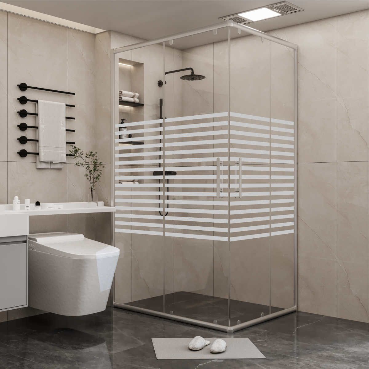 PANEWA 6 MM SÜPERLÜKS PNW126 KUMLAMA DESENLİ KÖŞE GİRİŞLİ DUŞAKABİN H:190 100x100 - Parlak