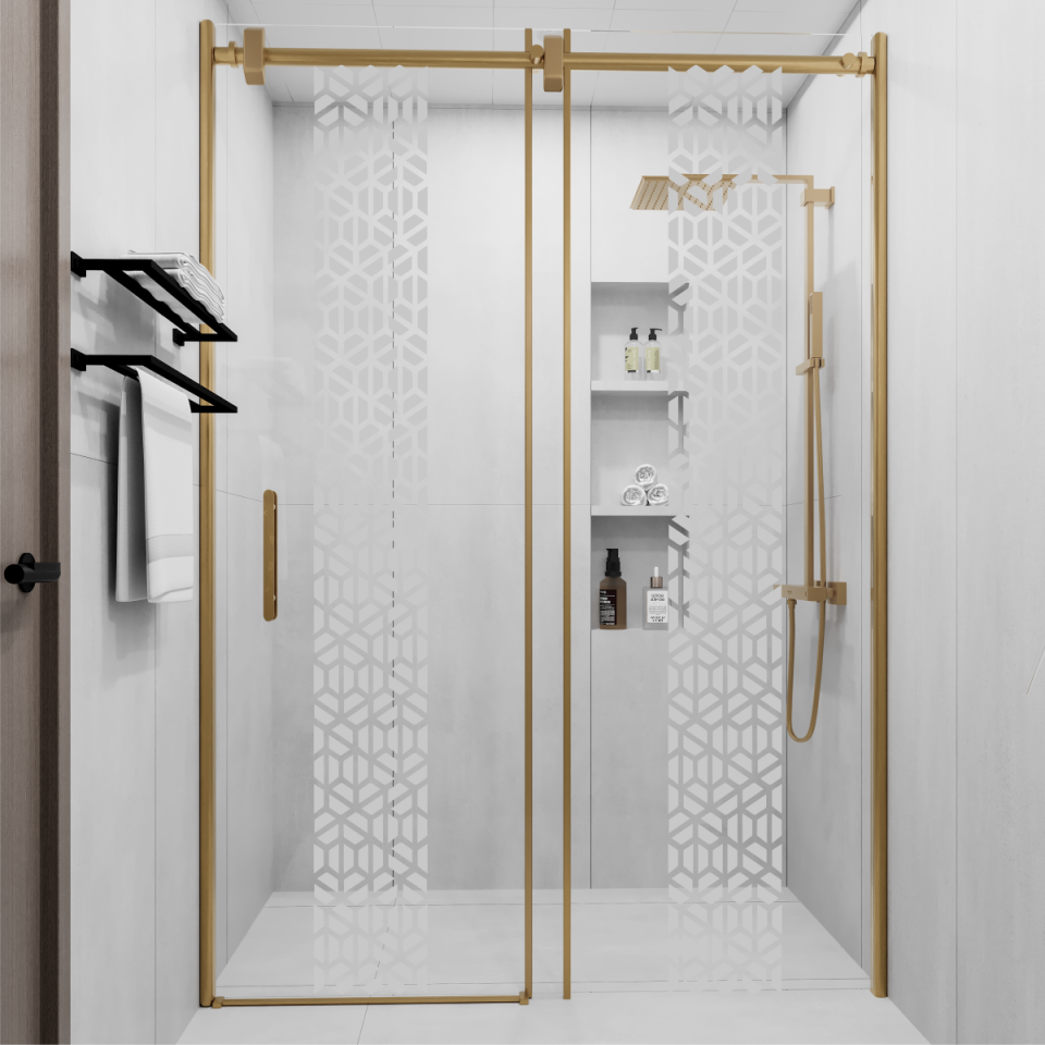PANEWA 6 MM BORU SİSTEM NOVA PNW125 KUMLAMA DESENLİ 1 SABİT 1 ÇALIŞIR  DUŞAKABİN H:190 140-149 ARASI - Gold