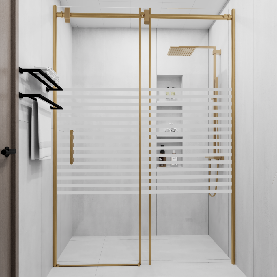 PANEWA 6 MM BORU SİSTEM NOVA PNW126 KUMLAMA DESENLİ 1 SABİT 1 ÇALIŞIR  DUŞAKABİN H:190 120-129 ARASI - Gold