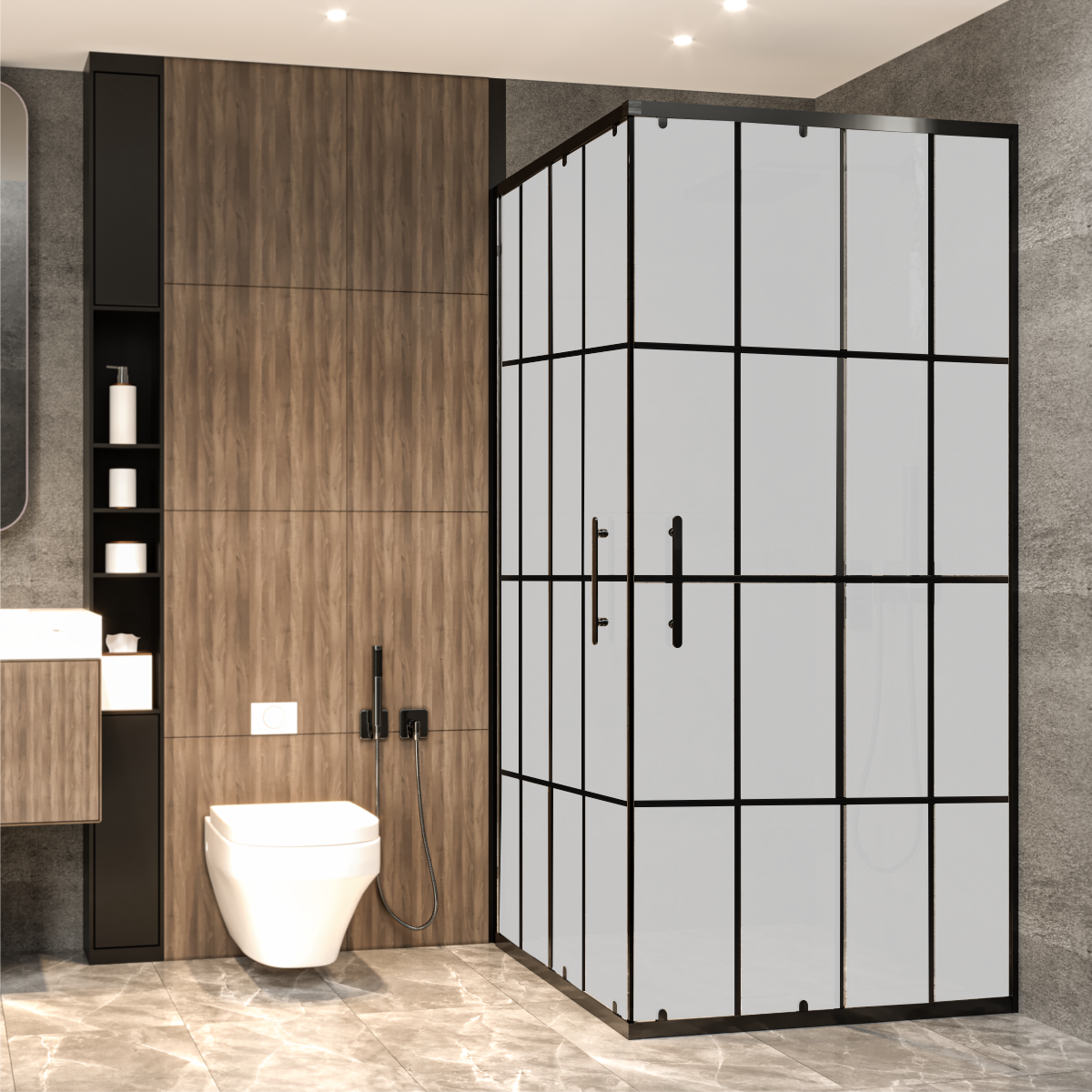PANEWA 4 MM PRATİCO KAROLAJ KOMPLE KUMLU KÖŞE GİRİŞLİ H:190 110x110 - Siyah