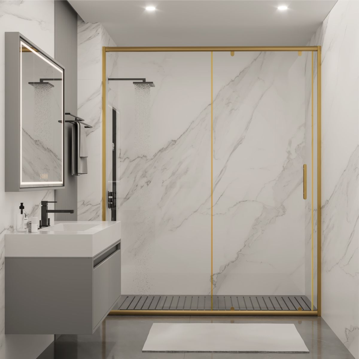 PANEWA 6 MM SÜPERLÜKS ŞEFFAF 1 SABİT 1 ÇALIŞIR  DUŞAKABİN H:180 120-129 ARASI - Gold