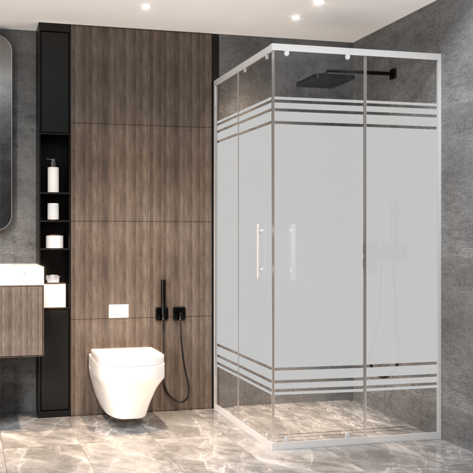 PANEWA 4 MM PRATİCO PNW28 KUMLAMA DESENLİ KÖŞE GİRİŞLİ DUŞAKABİN H:180 110x110 - Beyaz