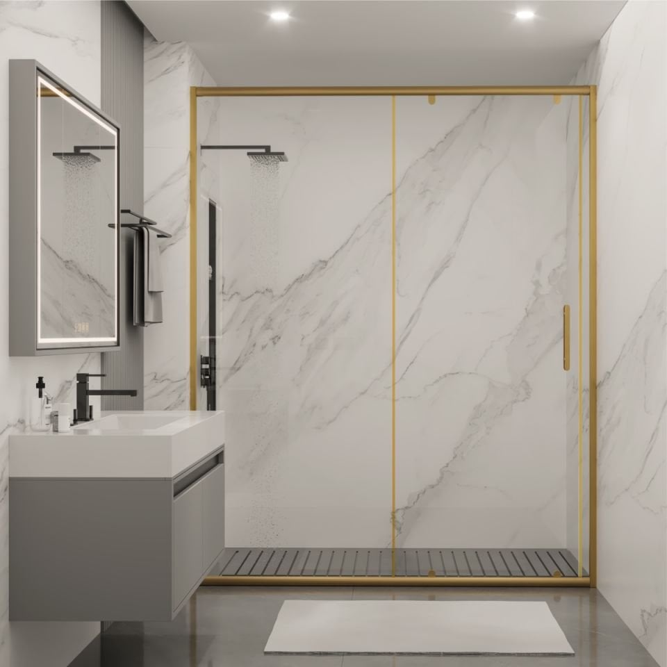 PANEWA 6 MM SÜPERLÜKS ŞEFFAF 1 SABİT 1 ÇALIŞIR  DUŞAKABİN H:180 130-139 ARASI - Gold