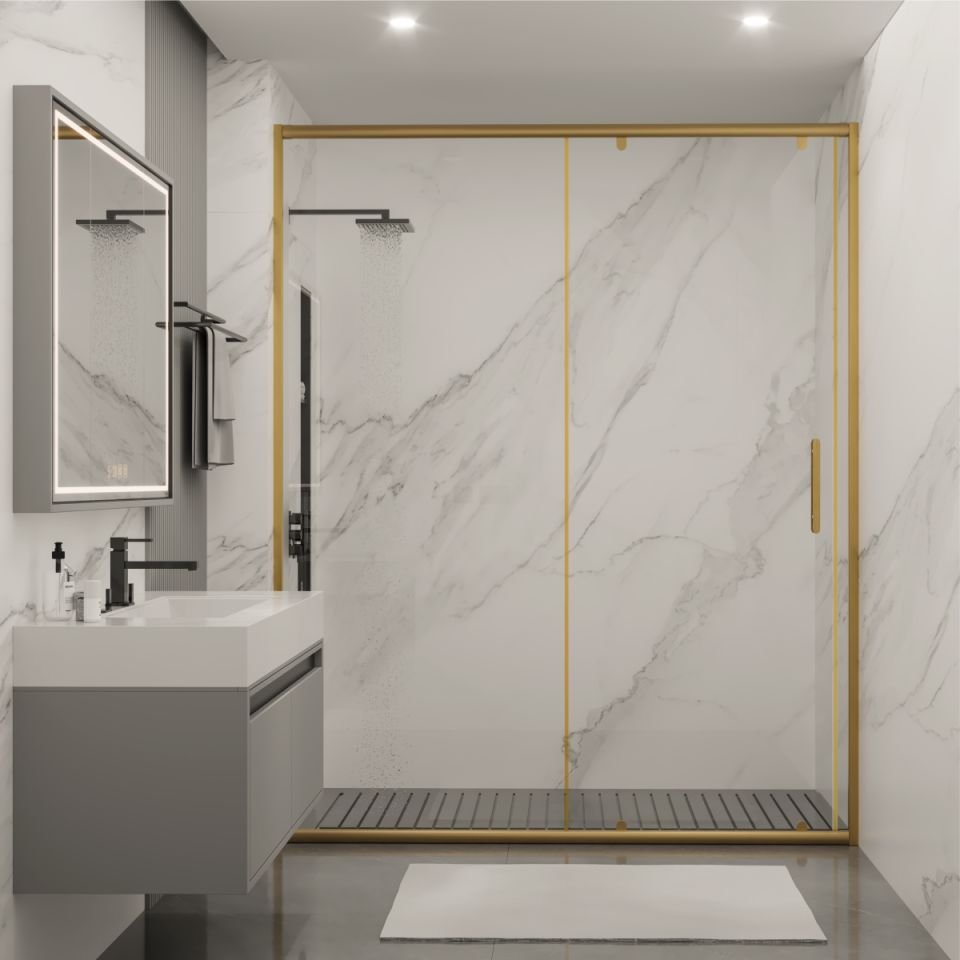 PANEWA 6 MM SÜPERLÜKS ŞEFFAF 1 SABİT 1 ÇALIŞIR  DUŞAKABİN H:180 140-149 ARASI - Gold