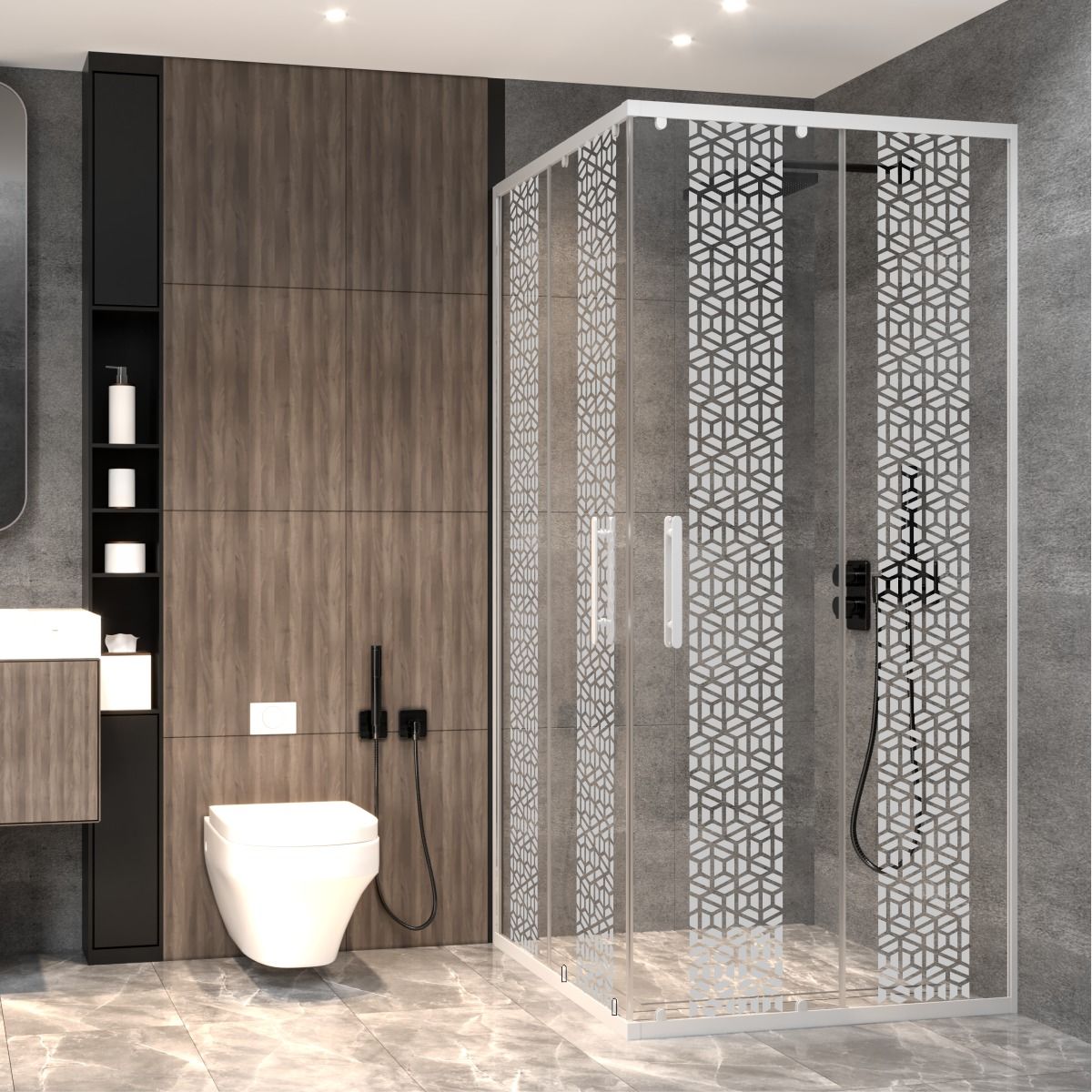 PANEWA 4 MM PRATİCO PNW125 KUMLAMA DESENLİ KÖŞE GİRİŞLİ DUŞAKABİN H:180 90x90 - Beyaz