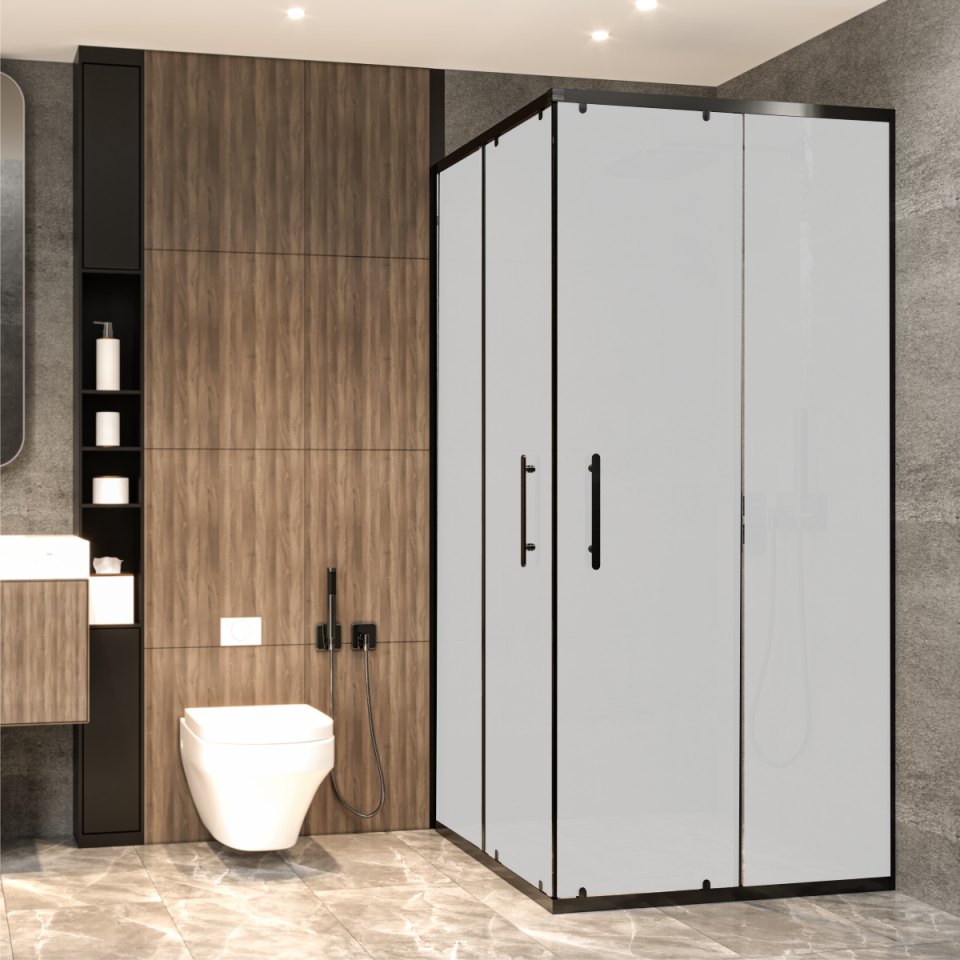 PANEWA 6 MM PRATİCO BUZLU KÖŞE GİRİŞLİ DUŞAKABİN H:180 90x90 - Siyah