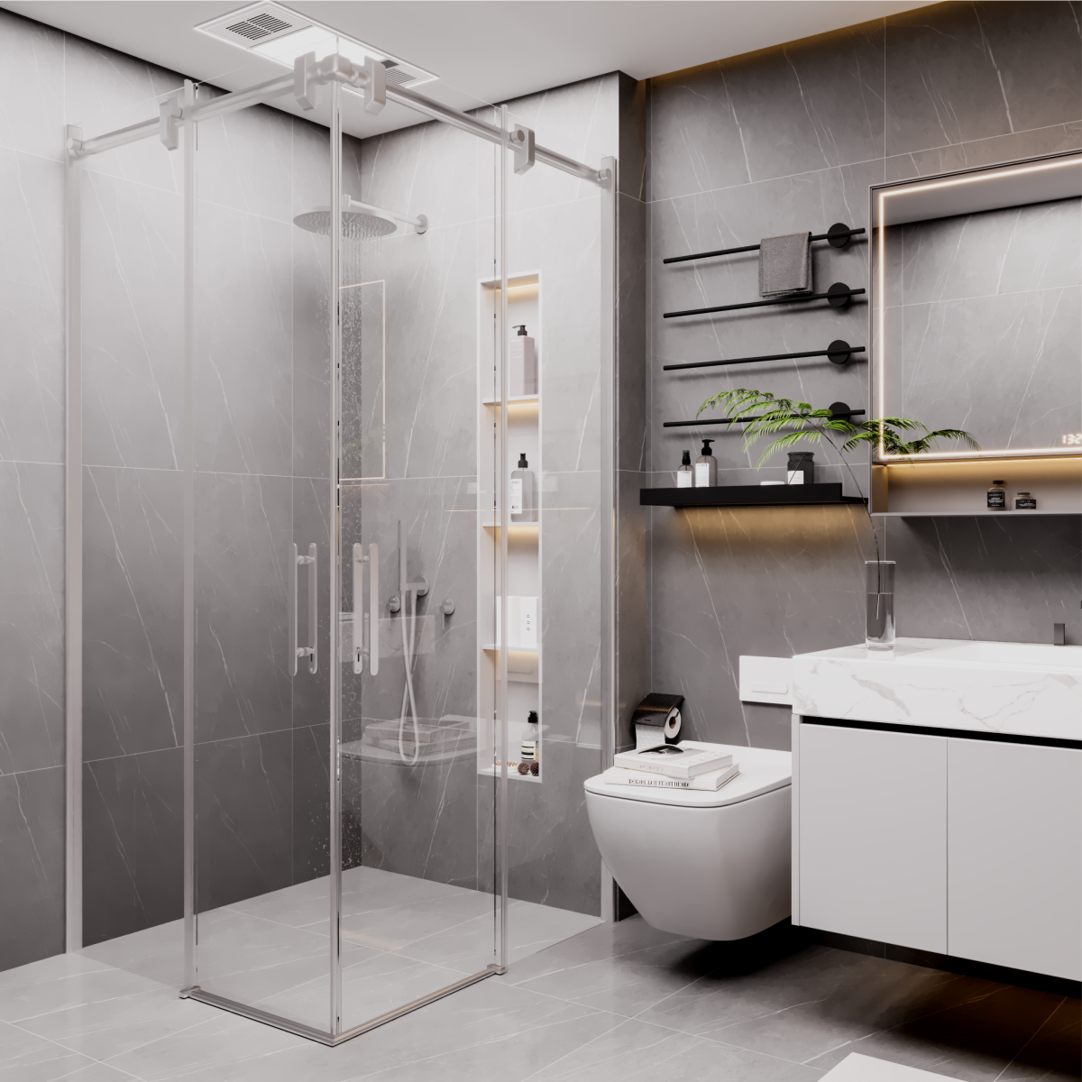 PANEWA 6 MM ASKILI SİSTEM ROYAL BUZLU KÖŞE GİRİŞLİ DUŞAKABİN H:190 90x90 - Parlak