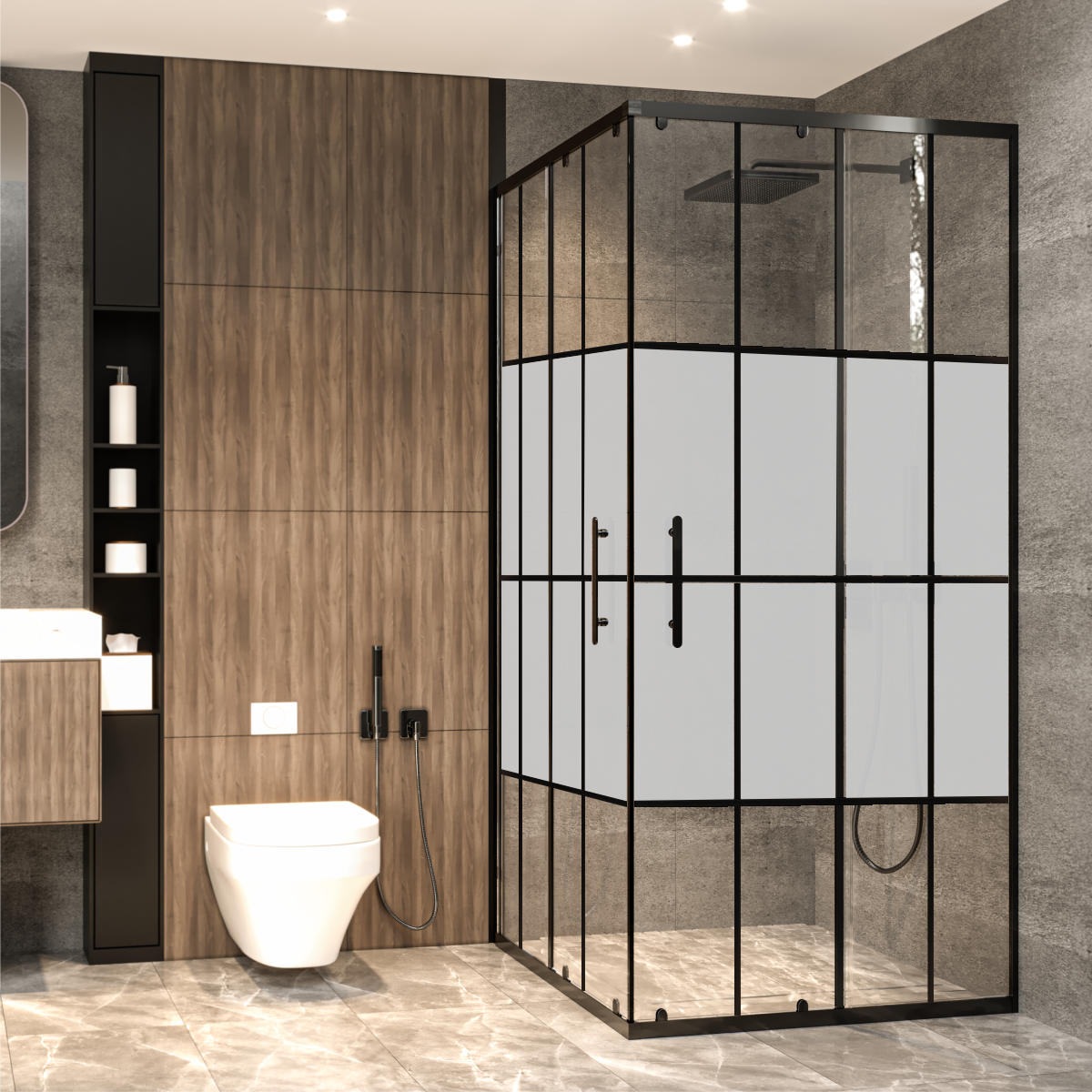 PANEWA 6 MM PRATİCO KAROLAJ ORTA KUMLU KÖŞE GİRİŞLİ H:190 120x120 - Siyah