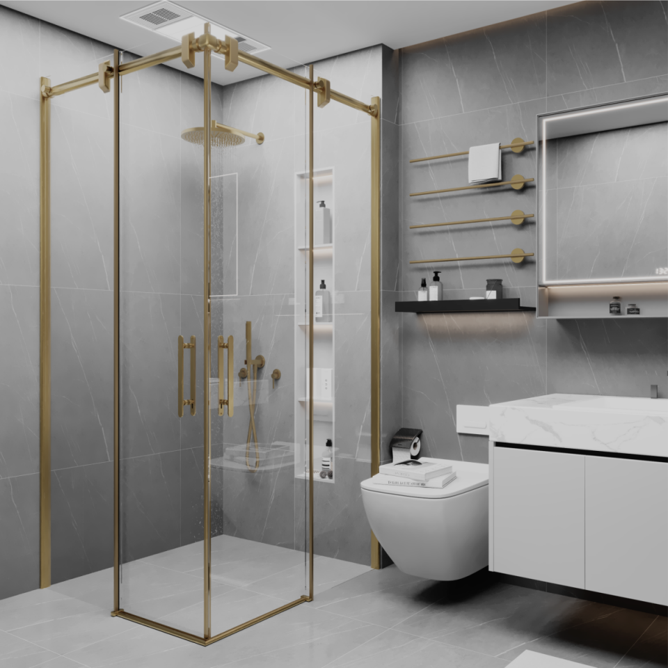 PANEWA 6 MM ASKILI SİSTEM ROYAL PNW81 KUMLAMA DESENLİ KÖŞE GİRİŞLİ DUŞAKABİN H:190 100x100 - Gold