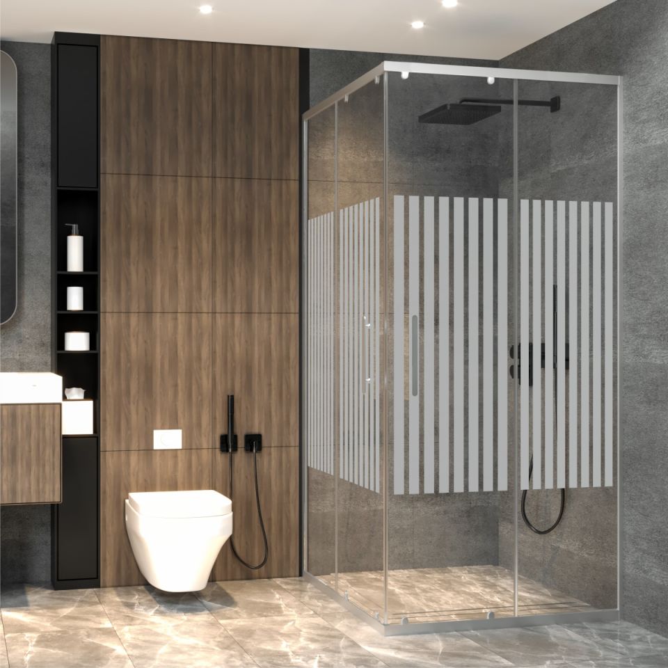 PANEWA 6 MM PRATİCO PNW81 KUMLAMA DESENLİ KÖŞE GİRİŞLİ DUŞAKABİN H:180 90x90 - Parlak