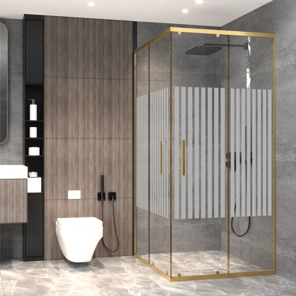 PANEWA 6 MM PRATİCO PNW81 KUMLAMA DESENLİ KÖŞE GİRİŞLİ DUŞAKABİN H:180 90x90 - Gold