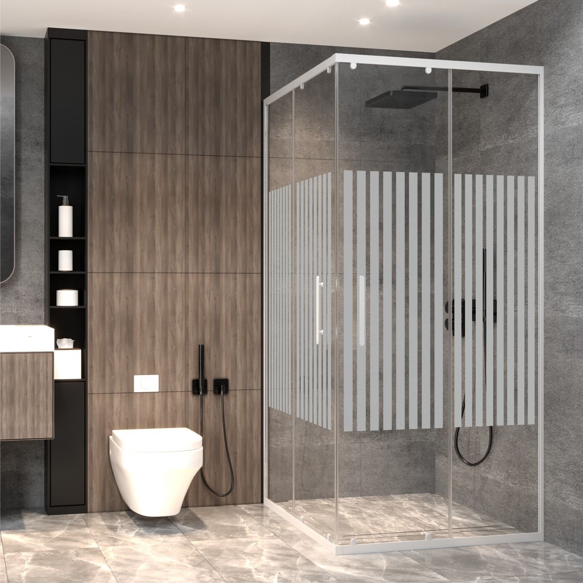 PANEWA 6 MM PRATİCO PNW81 KUMLAMA DESENLİ KÖŞE GİRİŞLİ DUŞAKABİN H:180 120x120 - Beyaz