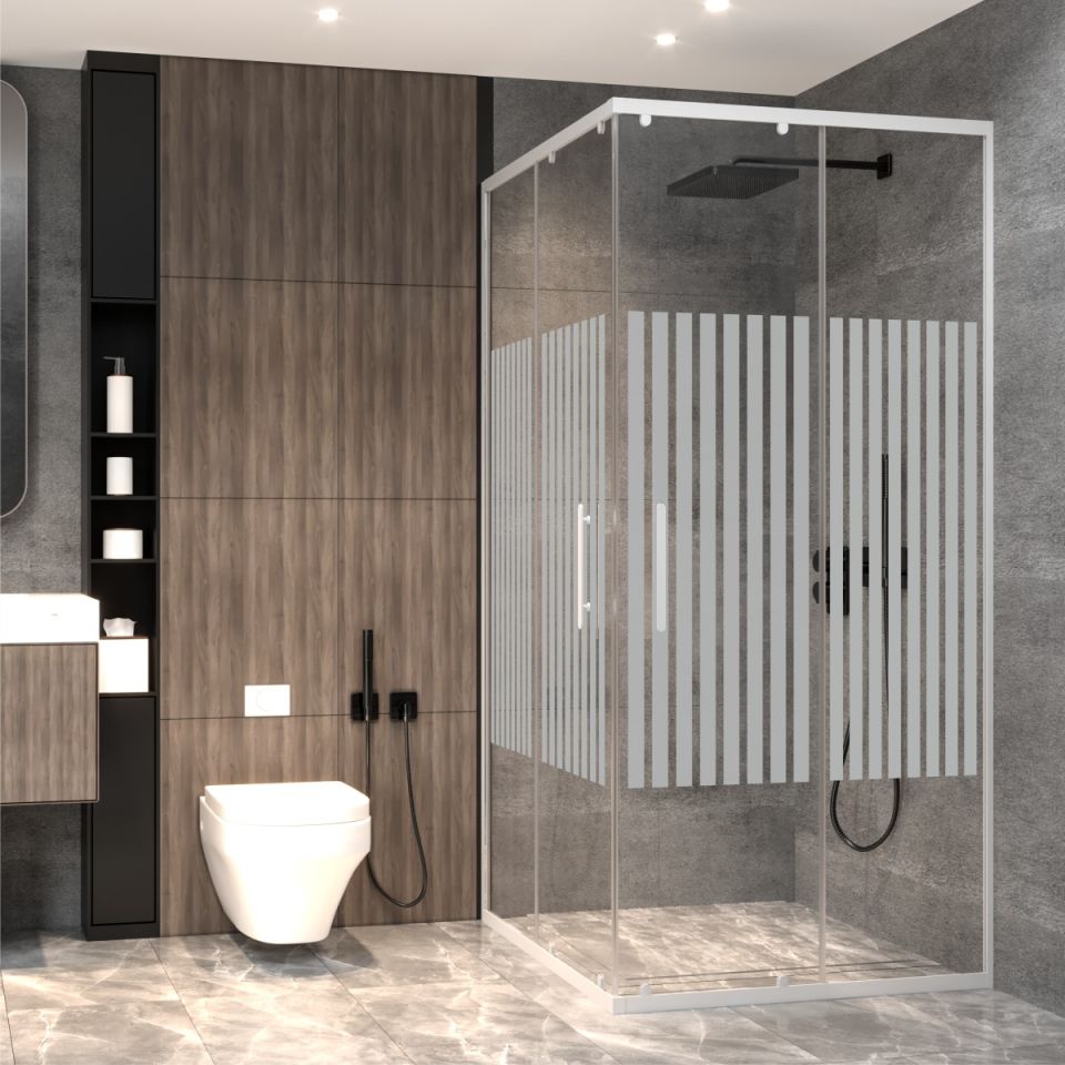 PANEWA 6 MM PRATİCO PNW81 KUMLAMA DESENLİ KÖŞE GİRİŞLİ DUŞAKABİN H:180 120x120 - Beyaz