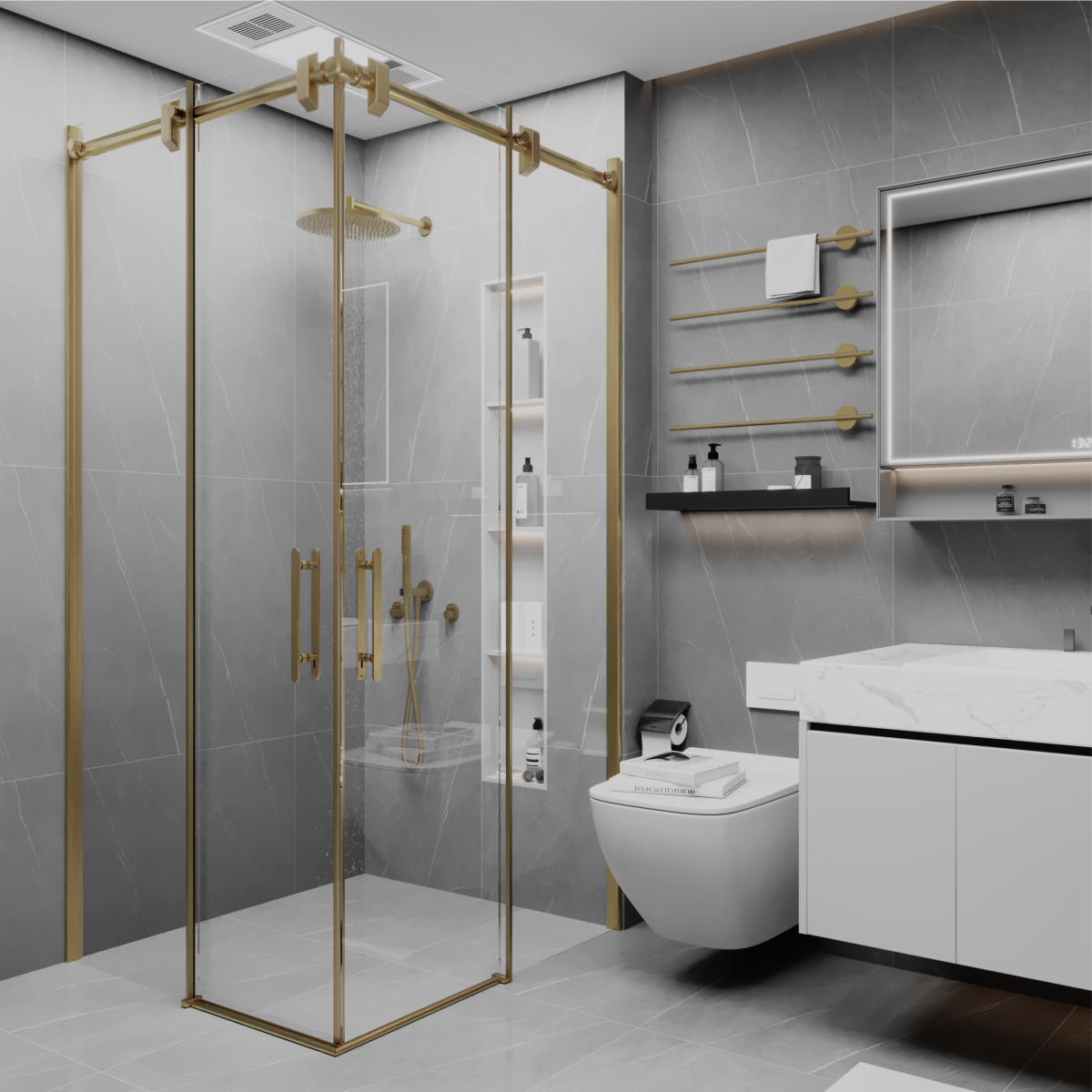 PANEWA 6 MM ASKILI SİSTEM ROYAL PNW125 KUMLAMA DESENLİ KÖŞE GİRİŞLİ DUŞAKABİN H:190 120x120 - Gold