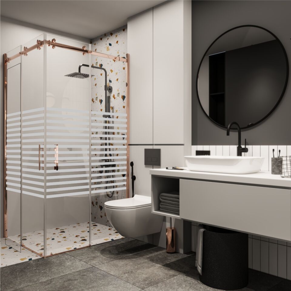 PANEWA 6 MM ASKILI SİSTEM ROYAL PNW126 KUMLAMA DESENLİ KÖŞE GİRİŞLİ DUŞAKABİN H:190