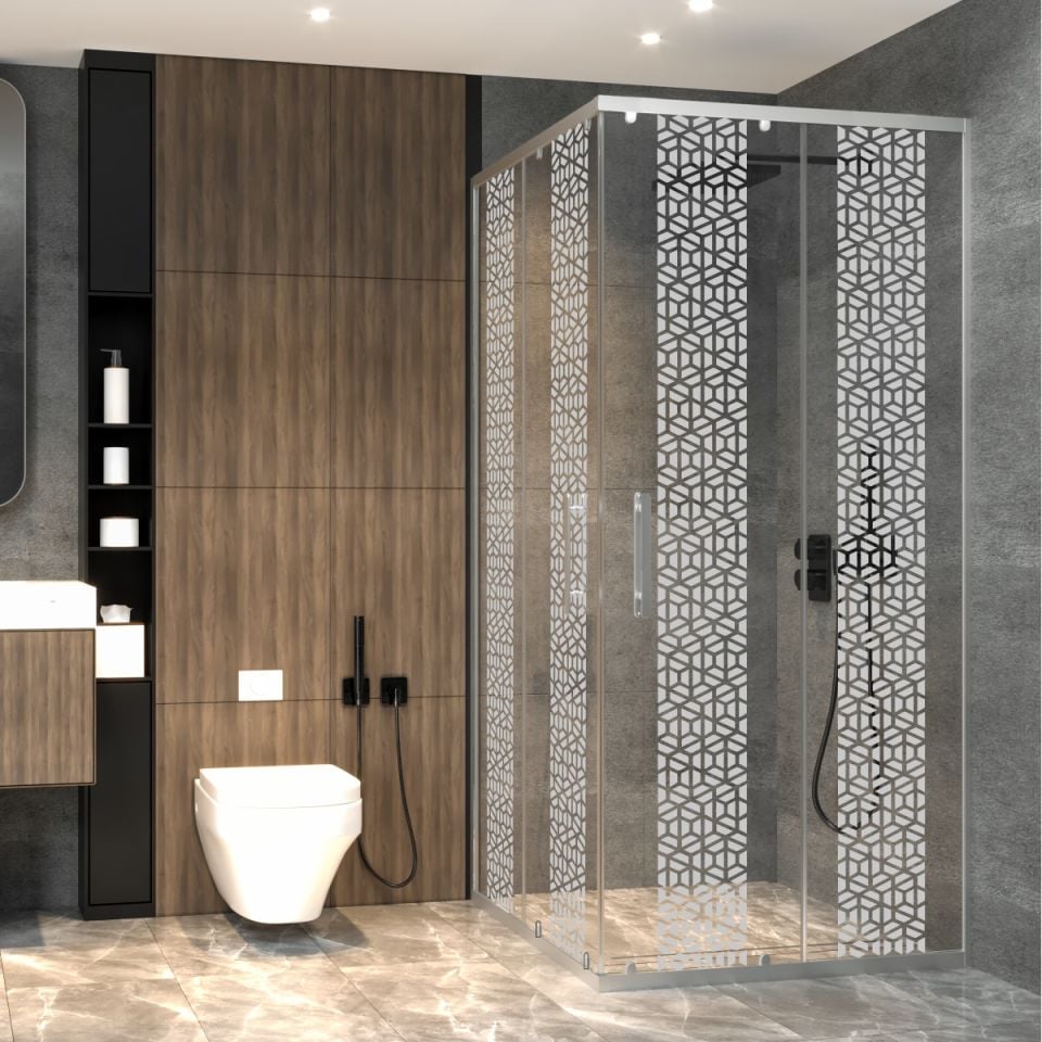 PANEWA 6 MM PRATİCO PNW125 KUMLAMA DESENLİ KÖŞE GİRİŞLİ DUŞAKABİN H:180 110x110 - Parlak