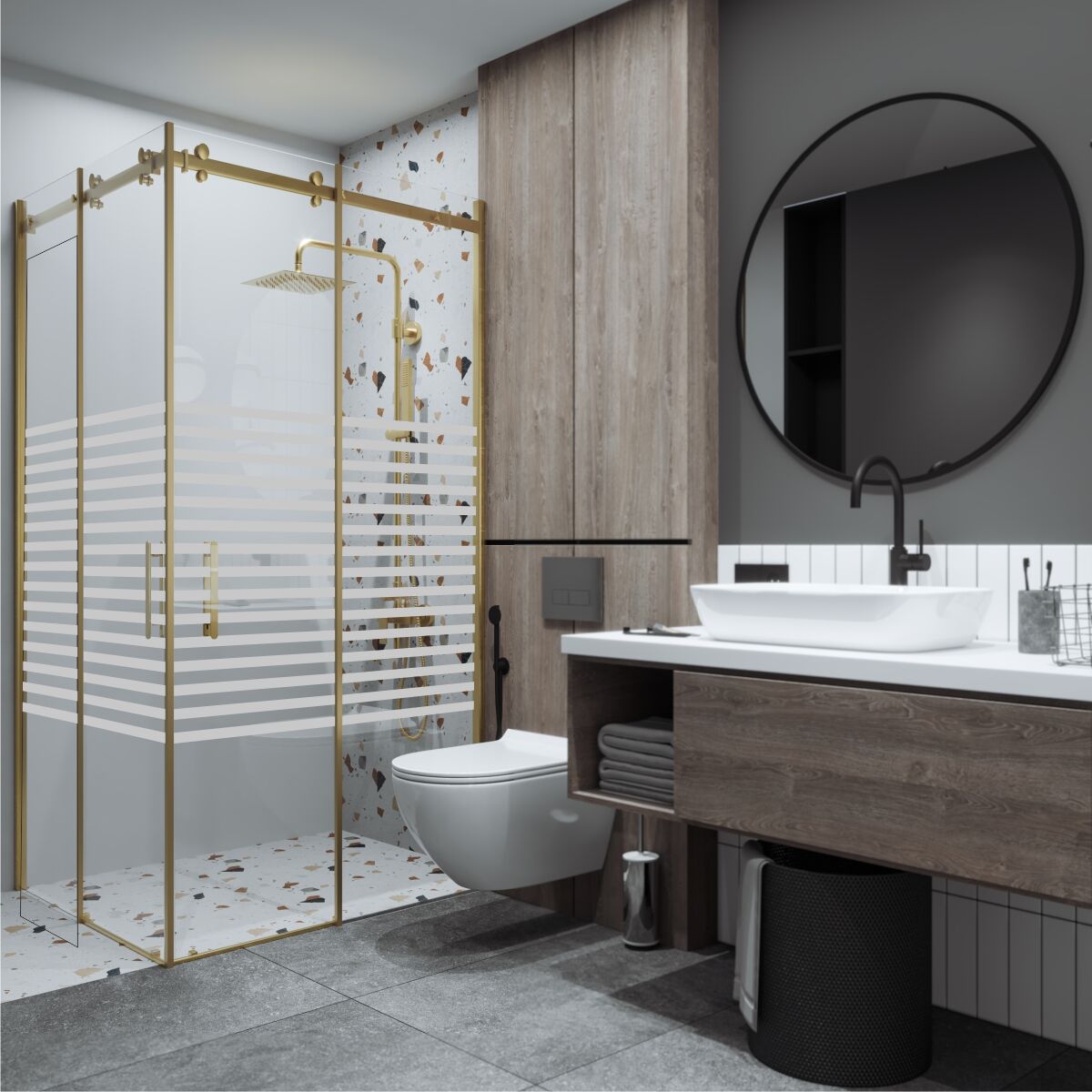 PANEWA 6 MM ASKILI SİSTEM ROYAL PNW126 KUMLAMA DESENLİ KÖŞE GİRİŞLİ DUŞAKABİN H:190 90x90 - Gold