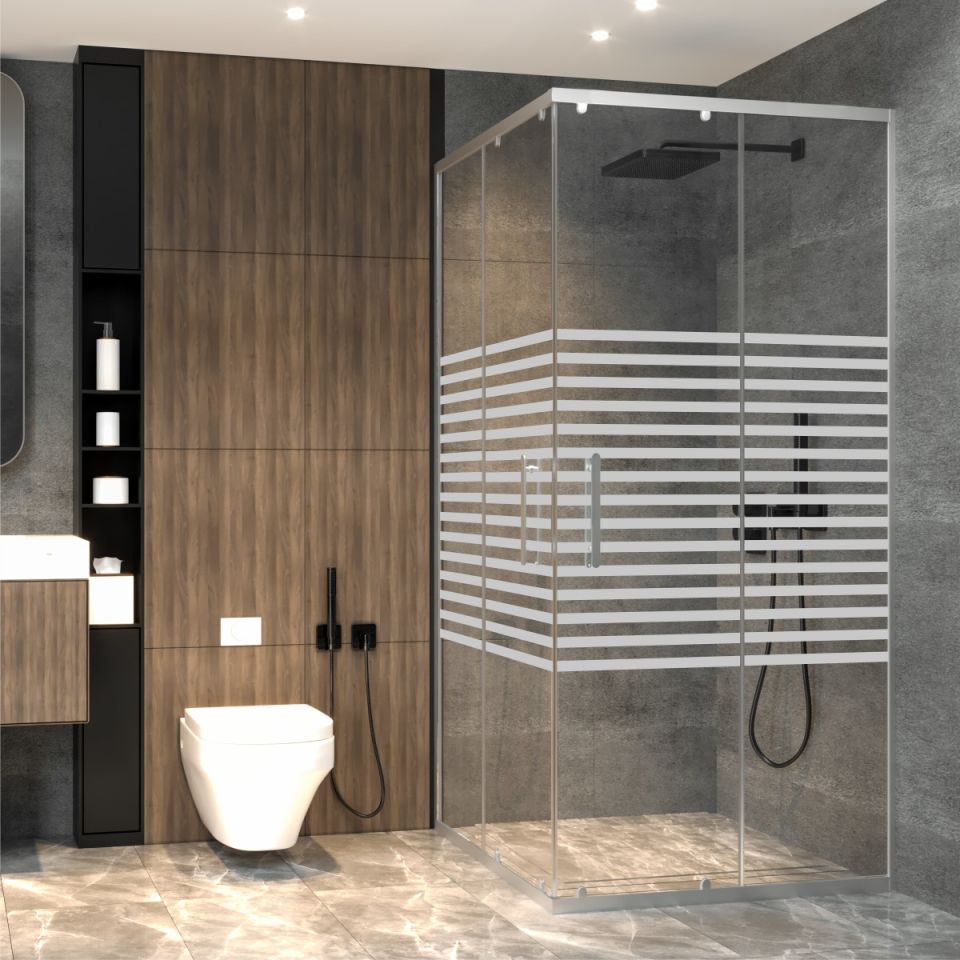 PANEWA 6 MM PRATİCO PNW126 KUMLAMA DESENLİ KÖŞE GİRİŞLİ DUŞAKABİN H:180 110x110 - Parlak