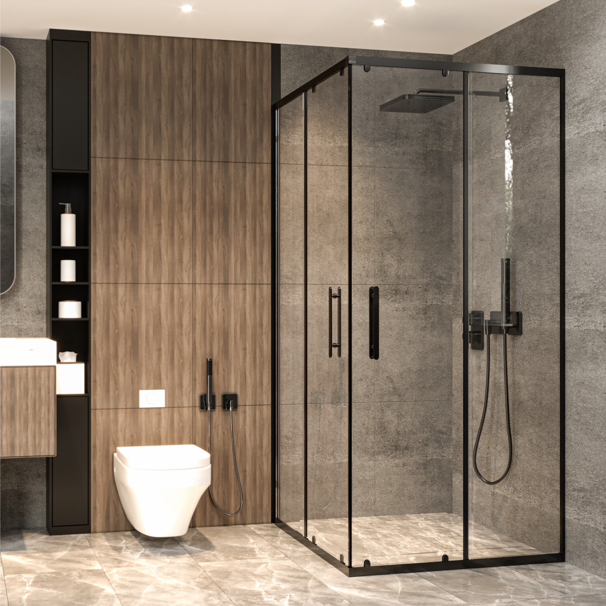 PANEWA 4 MM PRATİCO ŞEFFAF KÖŞE GİRİŞLİ DUŞAKABİN H:190 90x90 - Siyah