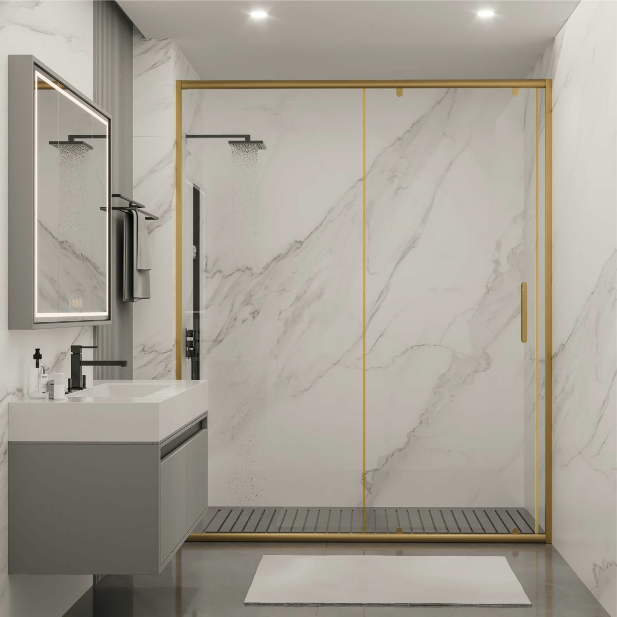 PANEWA 6 MM ASKILI SİSTEM ROYAL PNW126 KUMLAMA DESENLİ 1 SABİT 1 ÇALIŞIR  DUŞAKABİN H:190 120-129 ARASI - Gold
