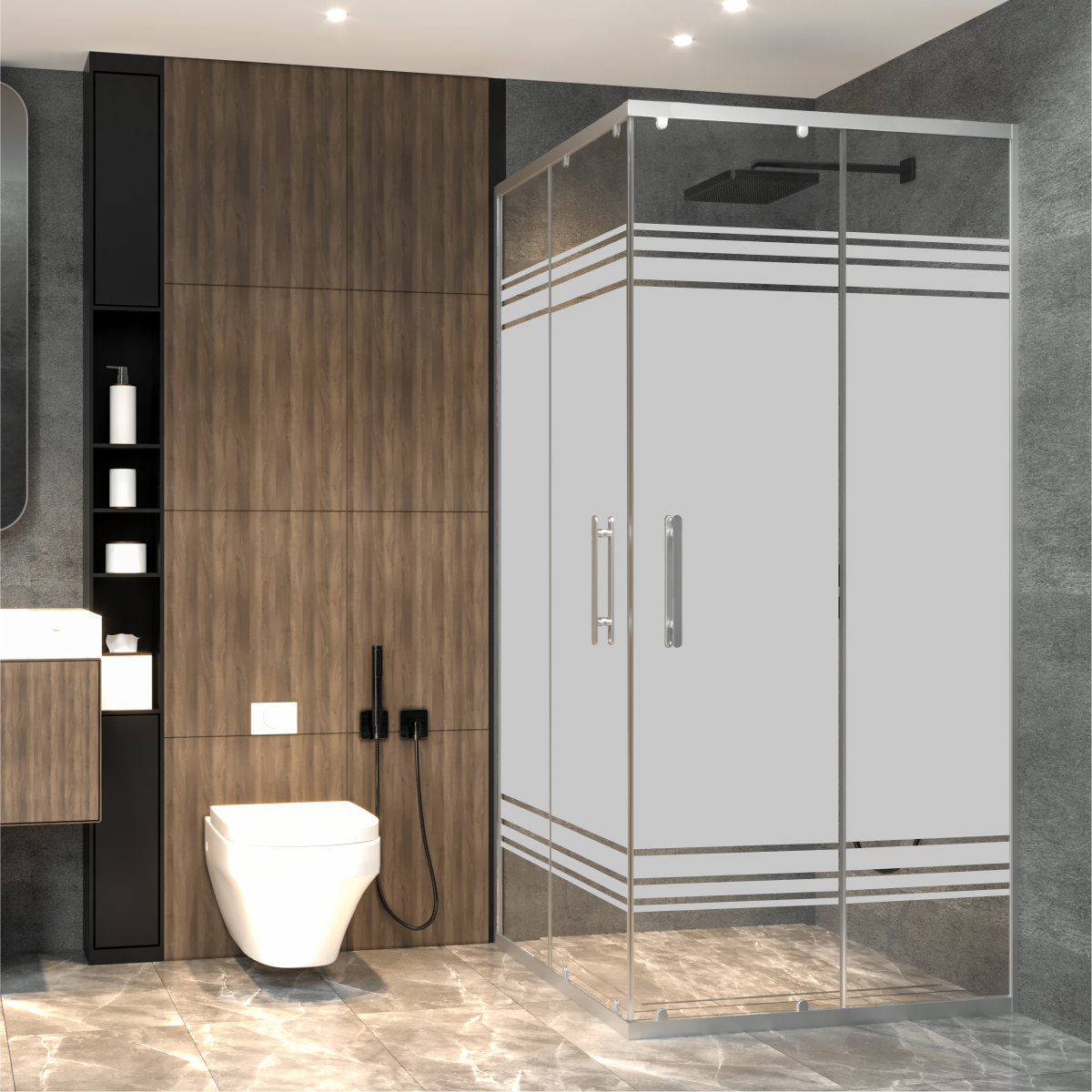 PANEWA 4 MM PRATİCO PNW28 KUMLAMA DESENLİ KÖŞE GİRİŞLİ DUŞAKABİN H:190 120x120 - Parlak