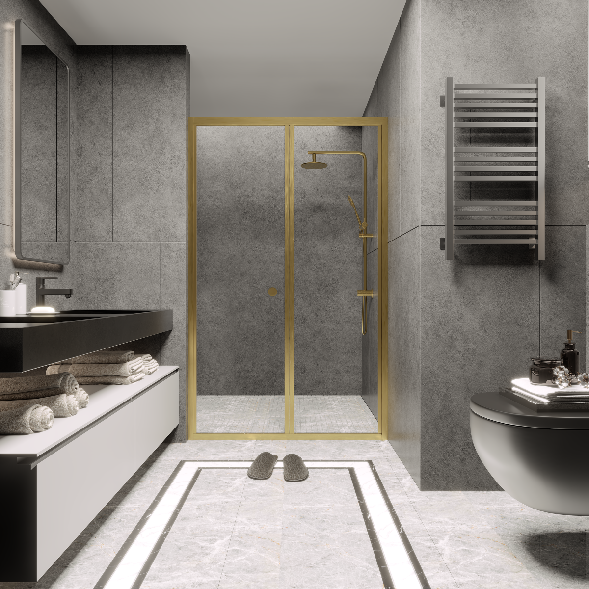 PANEWA 4MM KATLANIR ŞEFFAF DUŞAKABİN H:190 90-99 ARASI - Gold