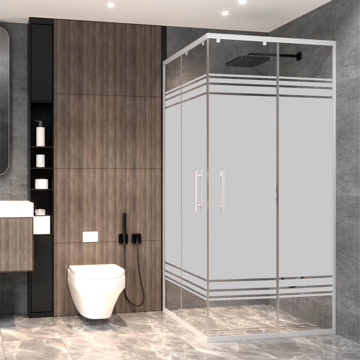 PANEWA 4 MM PRATİCO PNW28 KUMLAMA DESENLİ KÖŞE GİRİŞLİ DUŞAKABİN H:190 100x100 - Beyaz