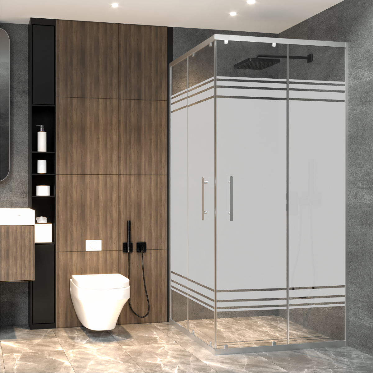 PANEWA 6 MM PRATİCO PNW28 KUMLAMA DESENLİ KÖŞE GİRİŞLİ DUŞAKABİN H:190 120x120 - Parlak