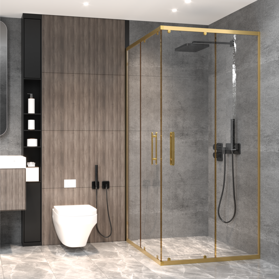 PANEWA 6 MM PRATİCO ŞEFFAF KÖŞE GİRİŞLİ DUŞAKABİN H:190 100x100 - Gold