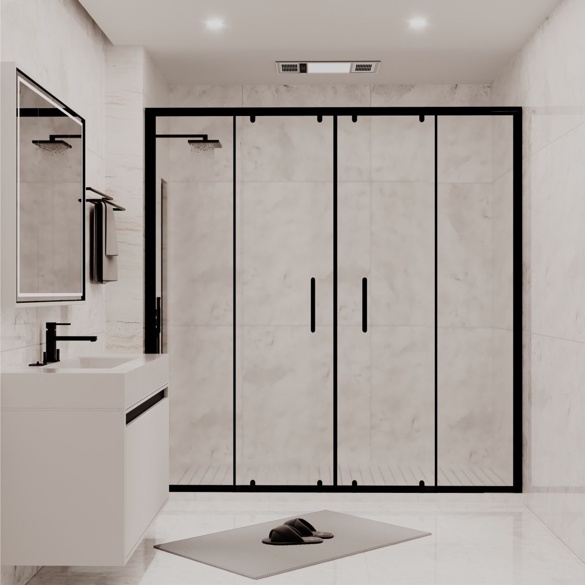 PANEWA 6 MM SÜPERLÜKS ŞEFFAF 2 SABİT 2 ÇALIŞIR  DUŞAKABİN H:180 160-169 ARASI - Siyah