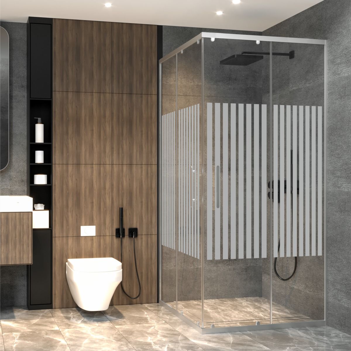 PANEWA 6 MM PRATİCO PNW81 KUMLAMA DESENLİ KÖŞE GİRİŞLİ DUŞAKABİN H:190 90x90 - Parlak