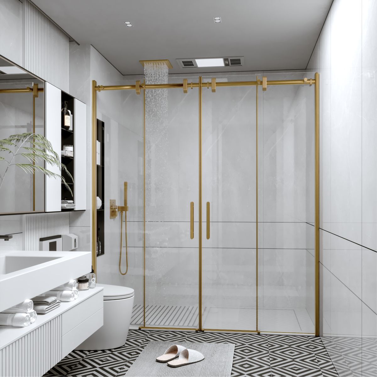 PANEWA 6 MM BORU SİSTEM NOVA ŞEFFAF 2 SABİT 2 ÇALIŞIR  DUŞAKABİN H:190 170-179 ARASI - Gold