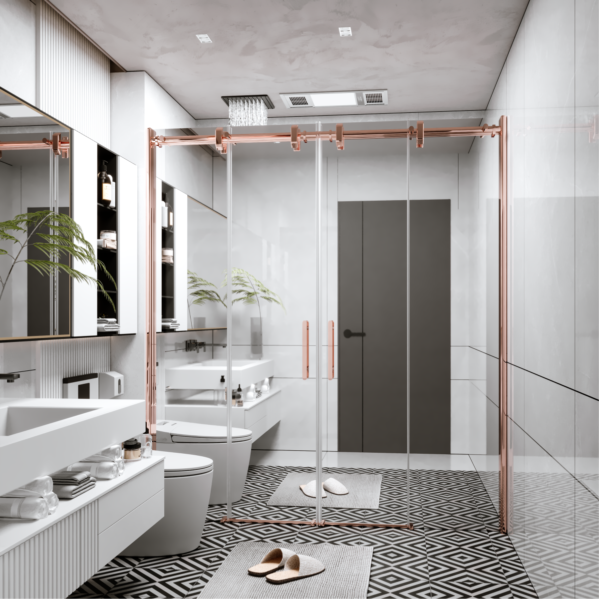 PANEWA 6 MM BORU SİSTEM NOVA ŞEFFAF 2 SABİT 2 ÇALIŞIR  DUŞAKABİN H:190 180-189 ARASI - Rose