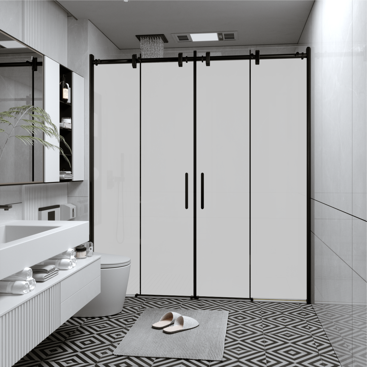 PANEWA 6 MM BORU SİSTEM NOVA BUZLU 2 SABİT 2 ÇALIŞIR  DUŞAKABİN H:190 160-169 ARASI - Siyah