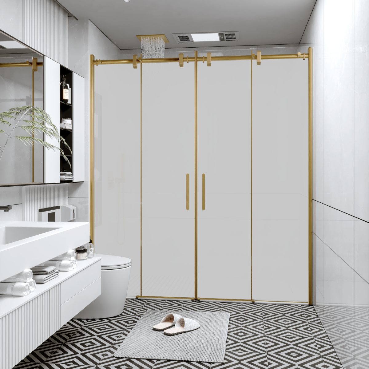 PANEWA 6 MM BORU SİSTEM NOVA BUZLU 2 SABİT 2 ÇALIŞIR  DUŞAKABİN H:190 170-179 ARASI - Gold
