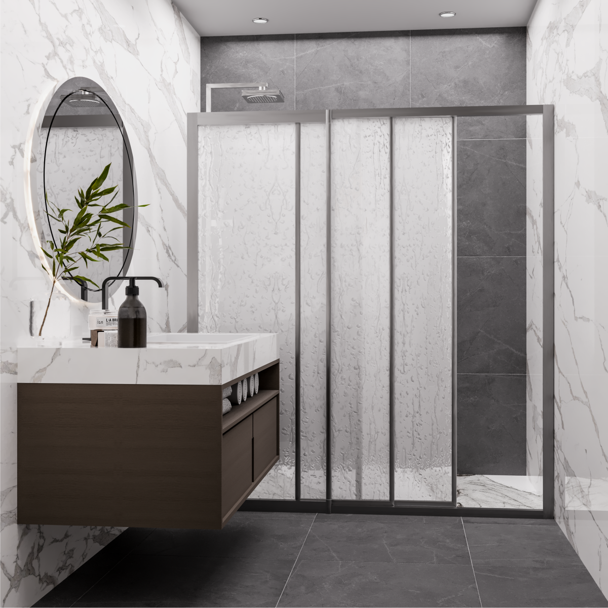 PANEWA PLASTİK 1 SABİT 2 ÇALIŞIR DUŞAKABİN H:180 85-89 ARASI - Parlak
