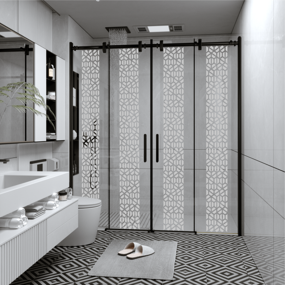 PANEWA 6 MM BORU SİSTEM NOVA PNW125 KUMLAMA DESENLİ 2 SABİT 2 ÇALIŞIR  DUŞAKABİN H:190 150-159 ARASI - Siyah