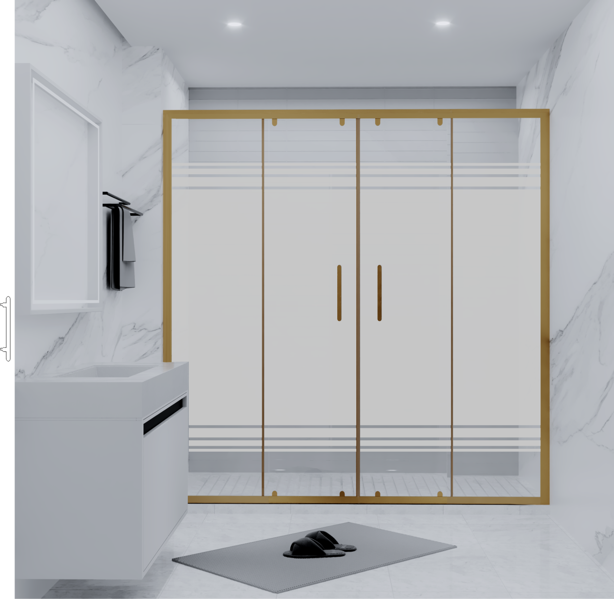 PANEWA 6 MM SÜPERLÜKS PNW28 KUMLAMA DESENLİ 2 SABİT 2 ÇALIŞIR DUŞAKABİN H:190 170-179 ARASI - Gold
