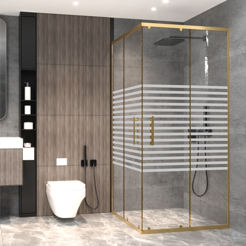 PANEWA 4 MM PRATİCO PNW126 KUMLAMA DESENLİ KÖŞE GİRİŞLİ DUŞAKABİN H:190 90x90 - Gold