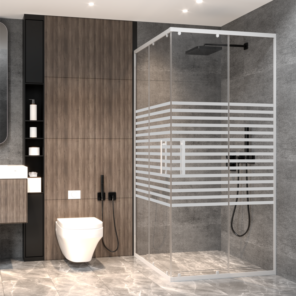 PANEWA 4 MM PRATİCO PNW126 KUMLAMA DESENLİ KÖŞE GİRİŞLİ DUŞAKABİN H:190 100x100 - Beyaz