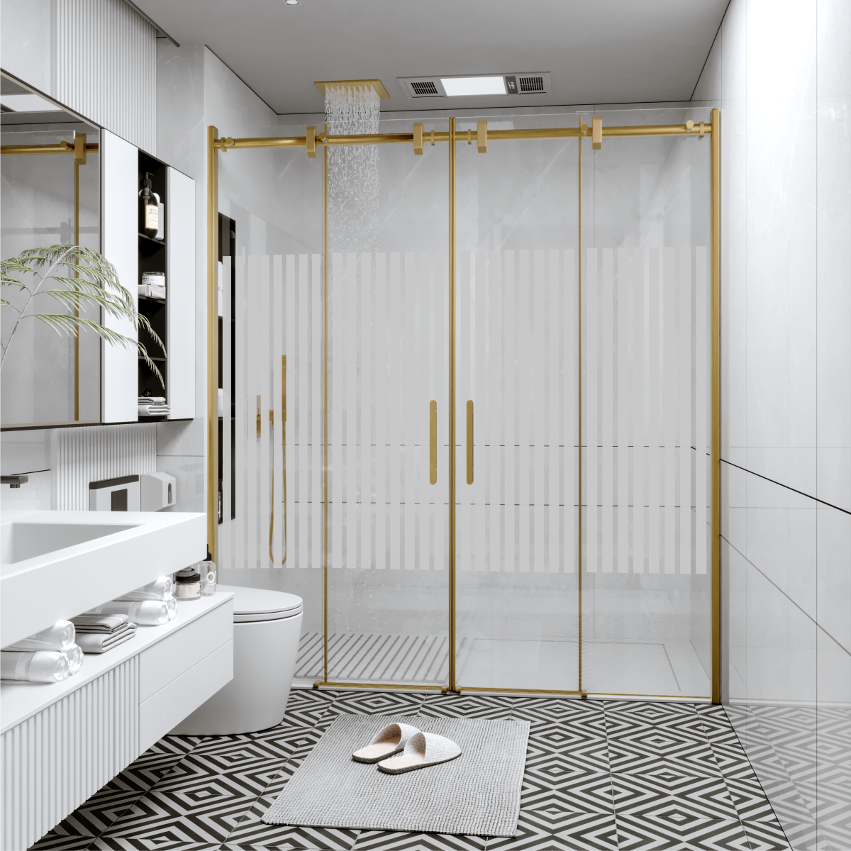 PANEWA 6 MM BORU SİSTEM NOVA PNW81 KUMLAMA DESENLİ 2 SABİT 2 ÇALIŞIR  DUŞAKABİN H:190 180-189 ARASI - Gold