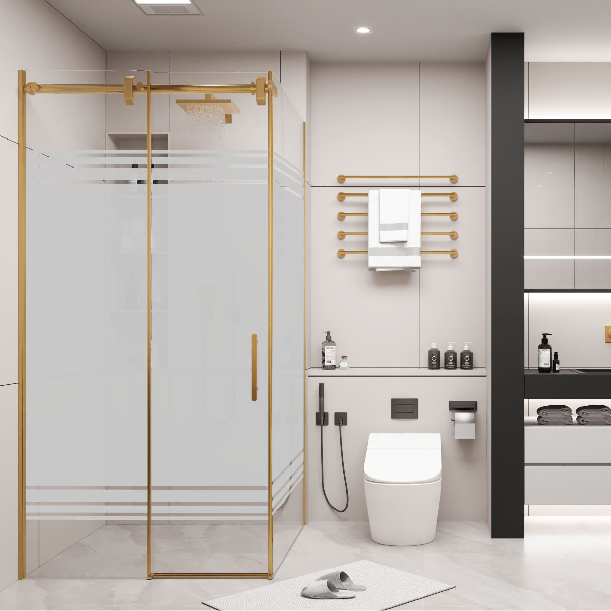 PANEWA 6 MM BORU SİSTEM NOVA PNW28 KUMLAMA DESENLİ 2 SABİT 2 ÇALIŞIR  DUŞAKABİN H:190 160-169 ARASI - Gold