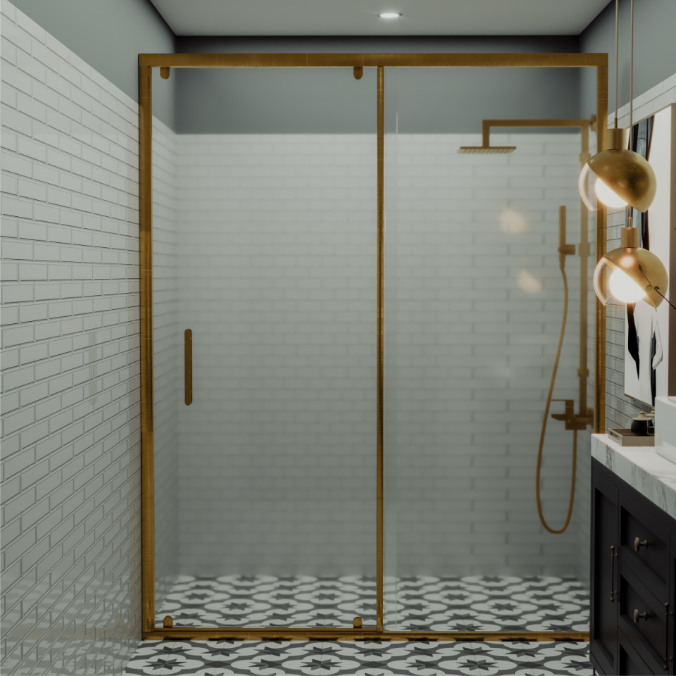 PANEWA 6 MM PRATİCO ŞEFFAF 1 SABİT 1 ÇALIŞIR  DUŞAKABİN H:180 130-139 ARASI - Gold